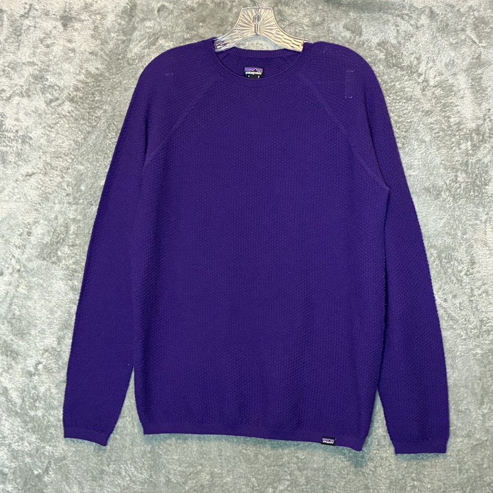 Patagonia Women Honeycomb Knit Shirt L Crewneck Raglan Waffle Base Layer Purple - Picture 2 of 9